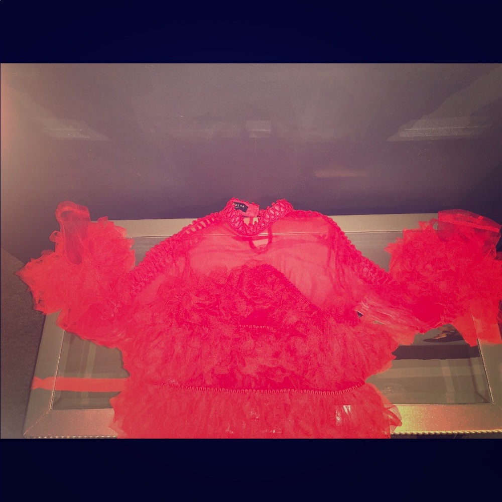 Red Pom Pom Blouse